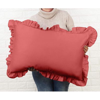Capa de Almofada com Babados em Algodão, Estilo Shabby Chic para Decoração Rústica - Vargottam 66,04 Cm × 50,8 Cm / Laranja