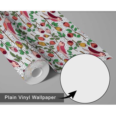 Papel de Parede Autoadesivo Vinil Verde Pássaros e Frutas Removível Faça-Você-Mesmo para Parede de Destaque na Entrada Decoração - S4sassy 63,5 cm (L) × 914,4 cm (C) / Verde - Vinil Liso