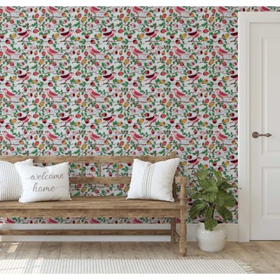 Papel de Parede Autoadesivo Vinil Verde Pássaros e Frutas Removível Faça-Você-Mesmo para Parede de Destaque na Entrada Decoração - S4sassy 63,5 cm (L) × 914,4 cm (C) / Verde - Vinil Liso