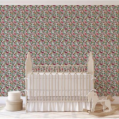 Papel de Parede Autoadesivo Vinil Verde Pássaros e Frutas Removível Faça-Você-Mesmo para Parede de Destaque na Entrada Decoração - S4sassy 63,5 cm (L) × 914,4 cm (C) / Verde - Vinil Liso