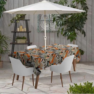 Toalhas de Mesa Interno/Externo Impermeáveis para Pátio, Capas de Primavera/Verão para Mesa de Quintal/Churrasco/Piquenique - Vargottam 147,32 Cm × 259,08 Cm – Com Furo Para Guarda-Sol / Cinza