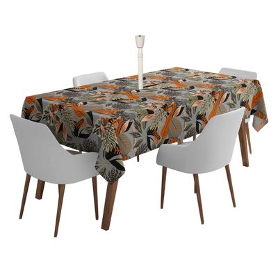 Toalhas de Mesa Interno/Externo Impermeáveis para Pátio, Capas de Primavera/Verão para Mesa de Quintal/Churrasco/Piquenique - Vargottam 147,32 Cm × 259,08 Cm – Com Furo Para Guarda-Sol / Cinza