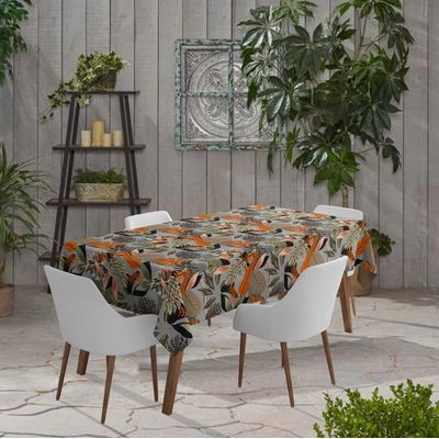 Toalhas de Mesa Interno/Externo Impermeáveis para Pátio, Capas de Primavera/Verão para Mesa de Quintal/Churrasco/Piquenique - Vargottam 147,32 Cm × 259,08 Cm – Com Furo Para Guarda-Sol / Cinza