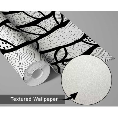 Papel de Parede Preto com Estampa de Árvore em Esboço Moderno, Vinílico Autoadesivo Decorativo, Aplicação Fácil (Faça Você Mesmo) - S4Sassy 63,5 cm (L) × 304,8 cm (C) / Preto - Vinil Texturizado