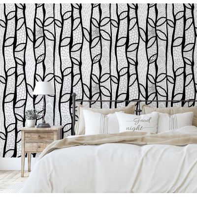 Papel de Parede Preto com Estampa de Árvore em Esboço Moderno, Vinílico Autoadesivo Decorativo, Aplicação Fácil (Faça Você Mesmo) - S4Sassy 63,5 cm (L) × 304,8 cm (C) / Preto - Vinil Texturizado
