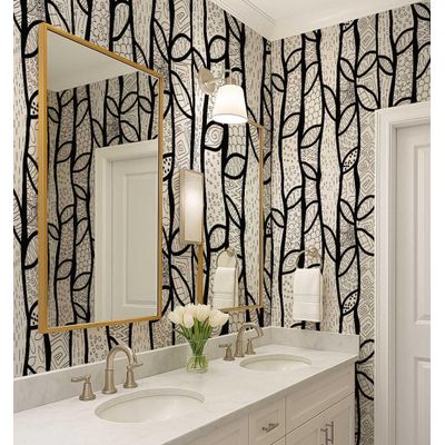 Papel de Parede Preto com Estampa de Árvore em Esboço Moderno, Vinílico Autoadesivo Decorativo, Aplicação Fácil (Faça Você Mesmo) - S4Sassy 63,5 cm (L) × 304,8 cm (C) / Preto - Vinil Texturizado
