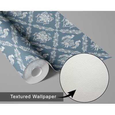 Papel de Parede Galo Real e Floral Azul, Vinil Autoadesivo, Revestimento Fácil DIY para Quarto Estilo Fazenda, Armários e Áreas - S4Sassy 63,5 cm (L) × 914,4 cm (C) / Azul - Vinil Texturizado