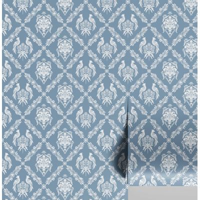 Papel de Parede Galo Real e Floral Azul, Vinil Autoadesivo, Revestimento Fácil DIY para Quarto Estilo Fazenda, Armários e Áreas - S4Sassy 63,5 cm (L) × 914,4 cm (C) / Azul - Vinil Texturizado