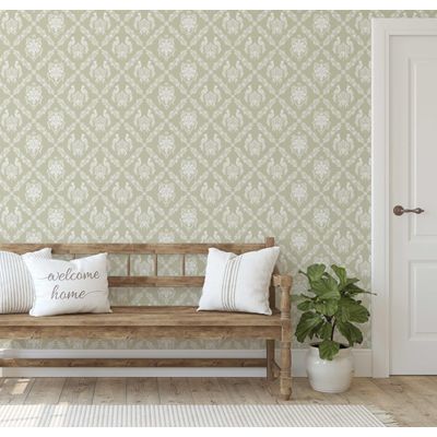 Papel de Parede Galo Real e Floral Bege, Vinil Autoadesivo, Fácil Instalação para Quarto Estilo Fazenda, Armários e Ambientes - S4Sassy 63,5 cm (L) × 609,6 cm (C) / Bege - Vinil Liso