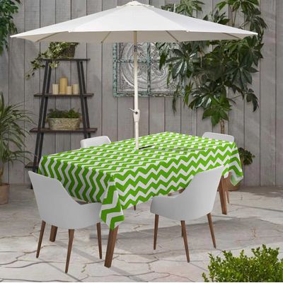 Toalha de Mesa Impermeável para Uso Interno e Externo para Pátio - Capa Primavera/Verão para Quintal/Churrasco/Piquenique - Vargottam 147,32 Cm × 259,08 Cm – Com Furo Para Guarda-Sol / Verde