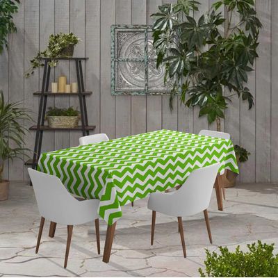 Toalha de Mesa Impermeável para Uso Interno e Externo para Pátio - Capa Primavera/Verão para Quintal/Churrasco/Piquenique - Vargottam 147,32 Cm × 259,08 Cm – Com Furo Para Guarda-Sol / Verde