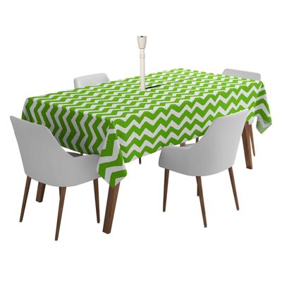 Toalha de Mesa Impermeável para Uso Interno e Externo para Pátio - Capa Primavera/Verão para Quintal/Churrasco/Piquenique - Vargottam 147,32 Cm × 259,08 Cm – Com Furo Para Guarda-Sol / Verde