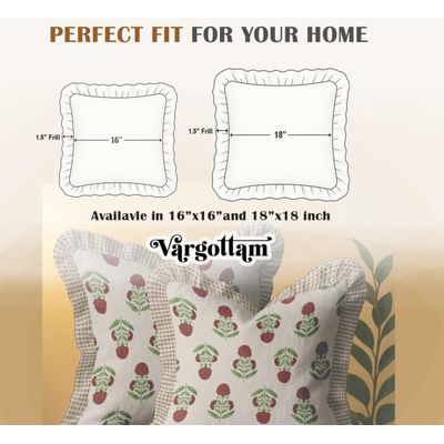 Conjunto de 2 Capas de Almofada Floral, Sarja 100% Algodão, Borda com Babado, Estampa Dupla Face, Zíper Oculto, Sem Enchimento - Vargottam 42,75 Cm × 45,72 Cm – Pacote Com 2 / Bege