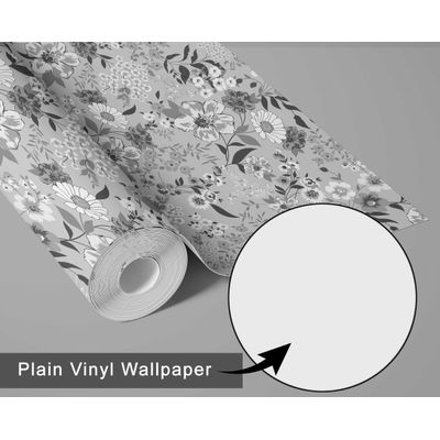 Papel de Parede Vinílico Autoadesivo Floral Vintage Chic Impermeável Cinza para Quarto, Espaços Alugados e Armários - S4Sassy 63,5 cm (L) × 609,6 cm (C) / Cinza - Vinil Liso