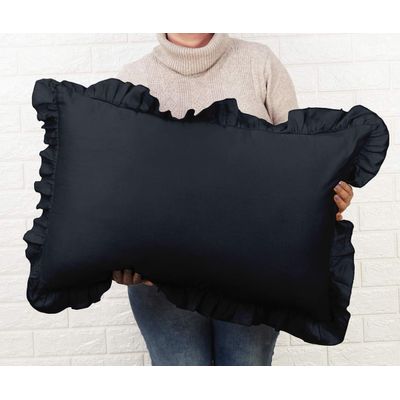 Capa de Almofada com Babados, Fronha de Algodão, Shabby Chic, Decoração Estilo Fazenda - Vargottam 66 Cm × 66 Cm / Azul
