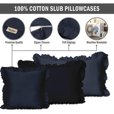 Capa de Almofada com Babados, Fronha de Algodão, Shabby Chic, Decoração Estilo Fazenda - Vargottam 66 Cm × 66 Cm / Azul