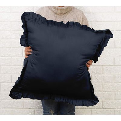 Capa de Almofada com Babados, Fronha de Algodão, Shabby Chic, Decoração Estilo Fazenda - Vargottam 66 Cm × 66 Cm / Azul