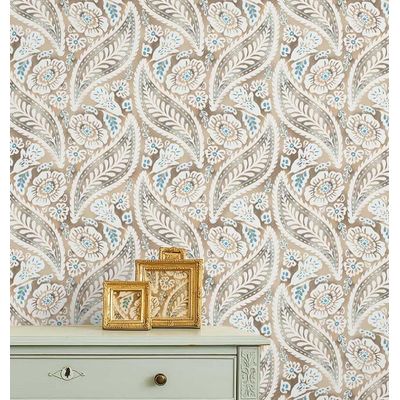 Papel de Parede Vinílico Autoadesivo Estampa Paisley Floral em Bloco Bege, Fácil DIY para Quarto Estilo Fazenda, Armários e Salas - S4Sassy 63,5 cm (L) × 152,4 cm (C) / Bege - Vinil Texturizado