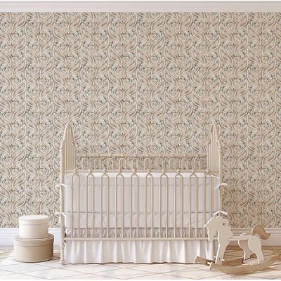 Papel de Parede Vinílico Autoadesivo Estampa Paisley Floral em Bloco Bege, Fácil DIY para Quarto Estilo Fazenda, Armários e Salas - S4Sassy 63,5 cm (L) × 152,4 cm (C) / Bege - Vinil Texturizado