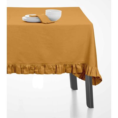 Toalha de Mesa Redonda de Algodão Lisa com Babados para Cozinha e Sala de Jantar, Amarela - Vargottam 152,4 Cm × 154,4 Cm – Quadrado / Amarelo