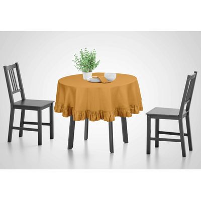 Toalha de Mesa Redonda de Algodão Lisa com Babados para Cozinha e Sala de Jantar, Amarela - Vargottam 152,4 Cm × 154,4 Cm – Quadrado / Amarelo
