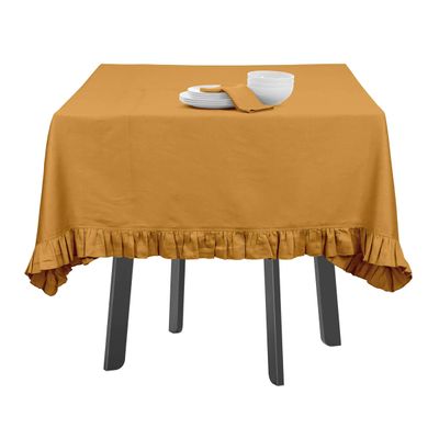 Toalha de Mesa Redonda de Algodão Lisa com Babados para Cozinha e Sala de Jantar, Amarela - Vargottam 152,4 Cm × 154,4 Cm – Quadrado / Amarelo