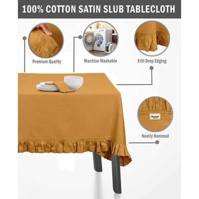 Toalha de Mesa Redonda de Algodão Lisa com Babados para Cozinha e Sala de Jantar, Amarela - Vargottam 152,4 Cm × 154,4 Cm – Quadrado / Amarelo
