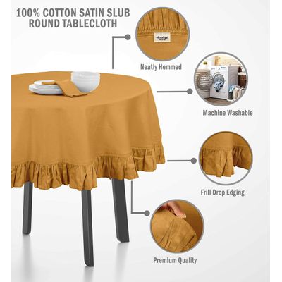 Toalha de Mesa Redonda de Algodão Lisa com Babados para Cozinha e Sala de Jantar, Amarela - Vargottam 152,4 Cm × 154,4 Cm – Quadrado / Amarelo