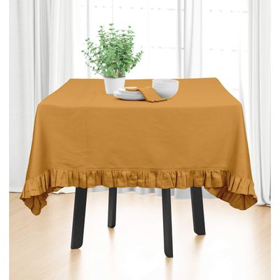 Toalha de Mesa Redonda de Algodão Lisa com Babados para Cozinha e Sala de Jantar, Amarela - Vargottam 152,4 Cm × 154,4 Cm – Quadrado / Amarelo
