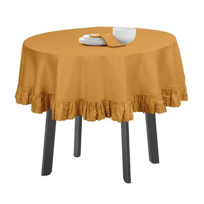 Toalha de Mesa Redonda de Algodão Lisa com Babados para Cozinha e Sala de Jantar, Amarela - Vargottam 152,4 Cm × 154,4 Cm – Quadrado / Amarelo