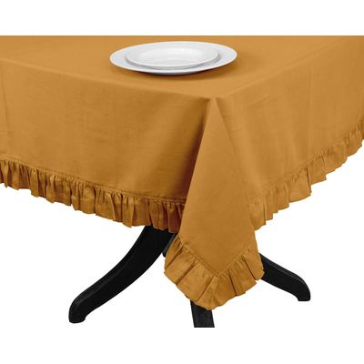 Toalha de Mesa Redonda de Algodão Lisa com Babados para Cozinha e Sala de Jantar, Amarela - Vargottam 152,4 Cm × 154,4 Cm – Quadrado / Amarelo