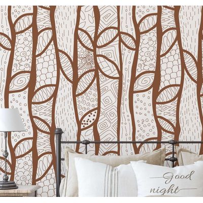 Papel de Parede Estampa de Esboço de Árvore Moderna Marrom - Vinil Autoadesivo, Decorativo Fácil DIY para Quarto, Armários e Salas - S4Sassy 63,5 cm (L) × 152,4 cm (C) / Marrom - Vinil Texturizado