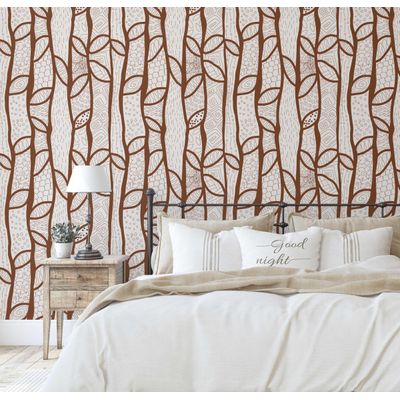 Papel de Parede Estampa de Esboço de Árvore Moderna Marrom - Vinil Autoadesivo, Decorativo Fácil DIY para Quarto, Armários e Salas - S4Sassy 63,5 cm (L) × 152,4 cm (C) / Marrom - Vinil Texturizado