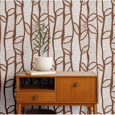 Papel de Parede Estampa de Esboço de Árvore Moderna Marrom - Vinil Autoadesivo, Decorativo Fácil DIY para Quarto, Armários e Salas - S4Sassy 63,5 cm (L) × 152,4 cm (C) / Marrom - Vinil Texturizado