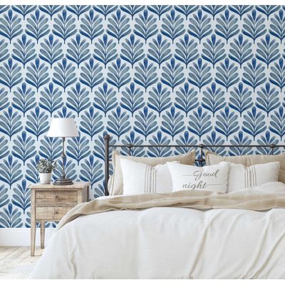 Revestimento Autoadesivo Vinílico, Motivo Botânico de Folhas  Papel de Parede Azul para Quarto, Banheiro, Lavanderia e Armário - S4Sassy 63,5 cm (L) × 304,8 cm (C) / Azul - Vinil Liso