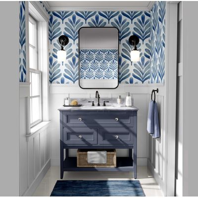 Revestimento Autoadesivo Vinílico, Motivo Botânico de Folhas  Papel de Parede Azul para Quarto, Banheiro, Lavanderia e Armário - S4Sassy 63,5 cm (L) × 304,8 cm (C) / Azul - Vinil Liso