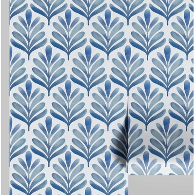 Revestimento Autoadesivo Vinílico, Motivo Botânico de Folhas  Papel de Parede Azul para Quarto, Banheiro, Lavanderia e Armário - S4Sassy 63,5 cm (L) × 304,8 cm (C) / Azul - Vinil Liso