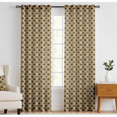 Cortinas Extra Longas de Algodão para Tetos Altos/Portas Francesas, Filtrantes, Passador/Abas Traseiras, Jogo 2 Painéis, Floral - Vargottam 132,08 Cm (L) × 274,32 Cm (C) / Verde