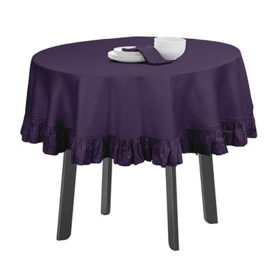 Toalha de Mesa com Babado para Cozinha e Sala de Jantar, Capa Redonda Decorativa, Algodão Lisa, Roxa - Vargottam 152,4 Cm × 213,36 Cm – Retangular / Roxo