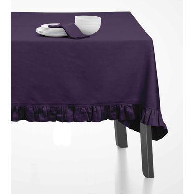 Toalha de Mesa com Babado para Cozinha e Sala de Jantar, Capa Redonda Decorativa, Algodão Lisa, Roxa - Vargottam 152,4 Cm × 213,36 Cm – Retangular / Roxo