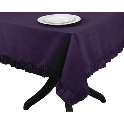 Toalha de Mesa com Babado para Cozinha e Sala de Jantar, Capa Redonda Decorativa, Algodão Lisa, Roxa - Vargottam 152,4 Cm × 213,36 Cm – Retangular / Roxo