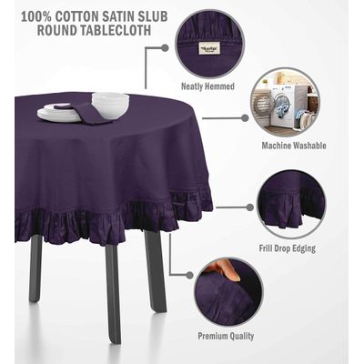 Toalha de Mesa com Babado para Cozinha e Sala de Jantar, Capa Redonda Decorativa, Algodão Lisa, Roxa - Vargottam 152,4 Cm × 213,36 Cm – Retangular / Roxo