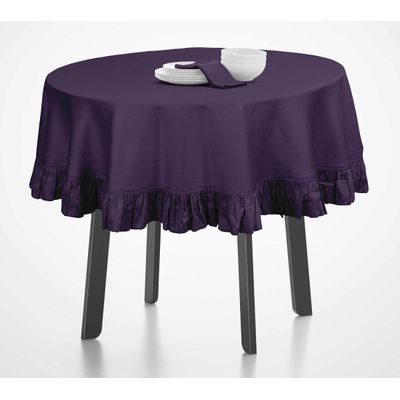 Toalha de Mesa com Babado para Cozinha e Sala de Jantar, Capa Redonda Decorativa, Algodão Lisa, Roxa - Vargottam 152,4 Cm × 213,36 Cm – Retangular / Roxo