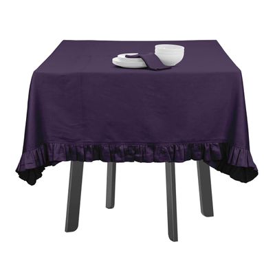 Toalha de Mesa com Babado para Cozinha e Sala de Jantar, Capa Redonda Decorativa, Algodão Lisa, Roxa - Vargottam 152,4 Cm × 213,36 Cm – Retangular / Roxo