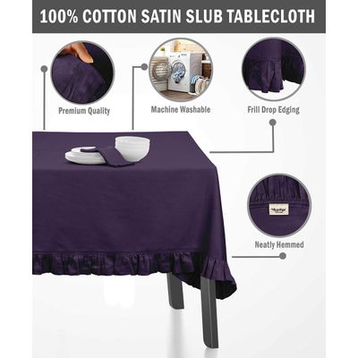 Toalha de Mesa com Babado para Cozinha e Sala de Jantar, Capa Redonda Decorativa, Algodão Lisa, Roxa - Vargottam 152,4 Cm × 213,36 Cm – Retangular / Roxo