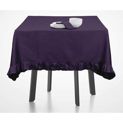 Toalha de Mesa com Babado para Cozinha e Sala de Jantar, Capa Redonda Decorativa, Algodão Lisa, Roxa - Vargottam 152,4 Cm × 213,36 Cm – Retangular / Roxo
