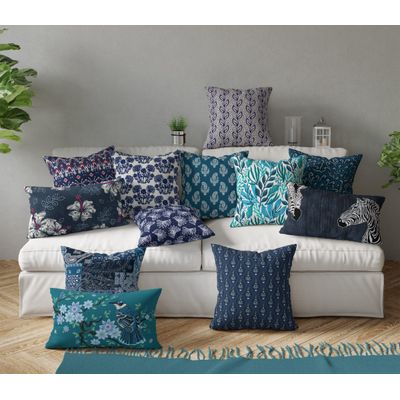 Capas de Almofada Luxuosas Estampadas Tema Azul, Capas Decorativas e Capa para Almofada de Sofá - Vargottam 40,64 Cm × 40,64 Cm – Quadrado / Azul