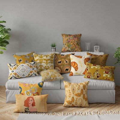 Capas de Almofada Amarelas Estampadas de Luxo, Capas Decorativas para Almofada, Capa para Almofada Decorativa - Vargottam 30,48 Cm × 30,48 Cm – Quadrado / Amarelo