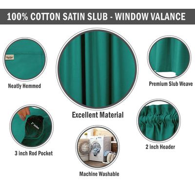 Bandô Liso em Algodão Decorativo com Bolso para Varão, Meia Cortina para Janela de Cozinha - Vargottam 45,7 Cm (L) × 142,2 Cm (C) – 1 Painel / Verde
