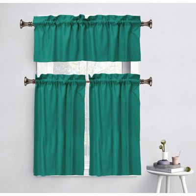 Bandô Liso em Algodão Decorativo com Bolso para Varão, Meia Cortina para Janela de Cozinha - Vargottam 45,7 Cm (L) × 142,2 Cm (C) – 1 Painel / Verde